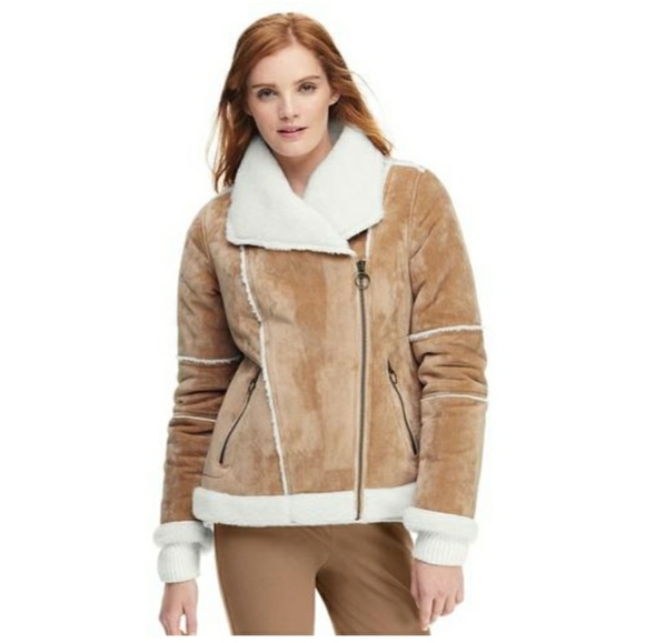 Lands' End Jackets & Blazers - Lands' End Women's Faux Shearling Moto Jacket
